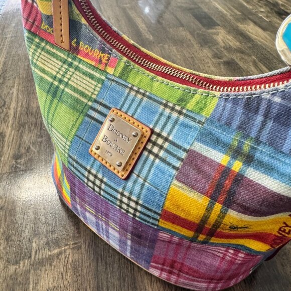 Dooney & Bourke Picnic Ants Canvas Madras Plaid Hobo Bag Purse 9" x 8" x 5"  - R - Picture 2 of 13